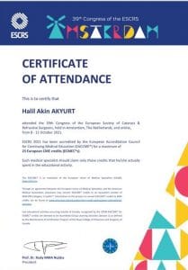 39th Congress of the ESCSR Attendance Certificate